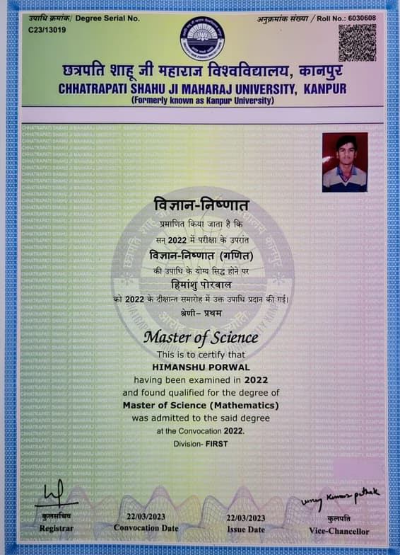 Verified degree or teaching certification of Himanshu 