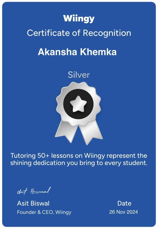 Verified degree or teaching certification of Akansha 