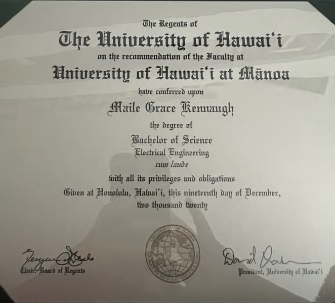 Verified degree or teaching certification of Maile