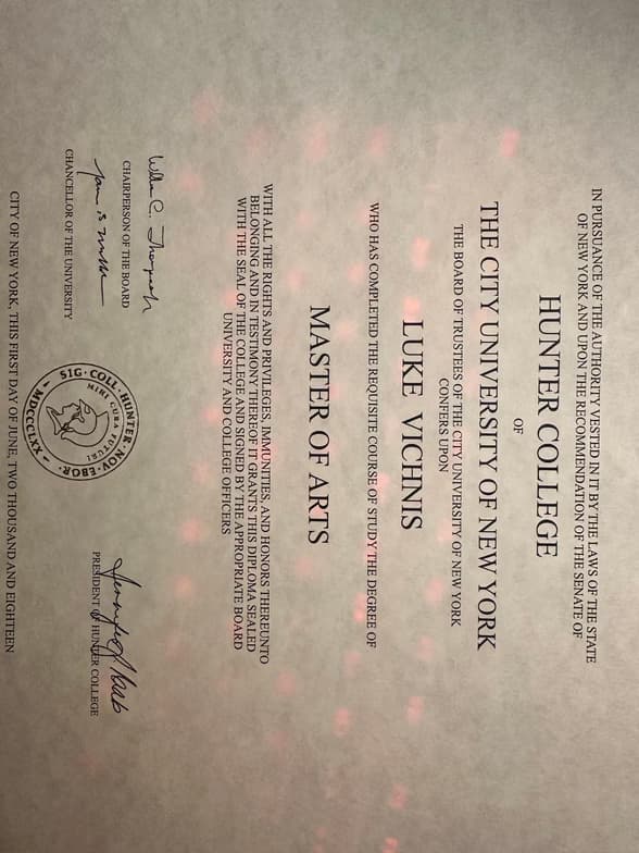 Verified degree or teaching certification of Luke