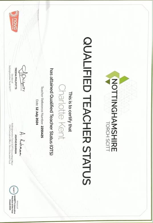 Verified degree or teaching certification of Charlotte 