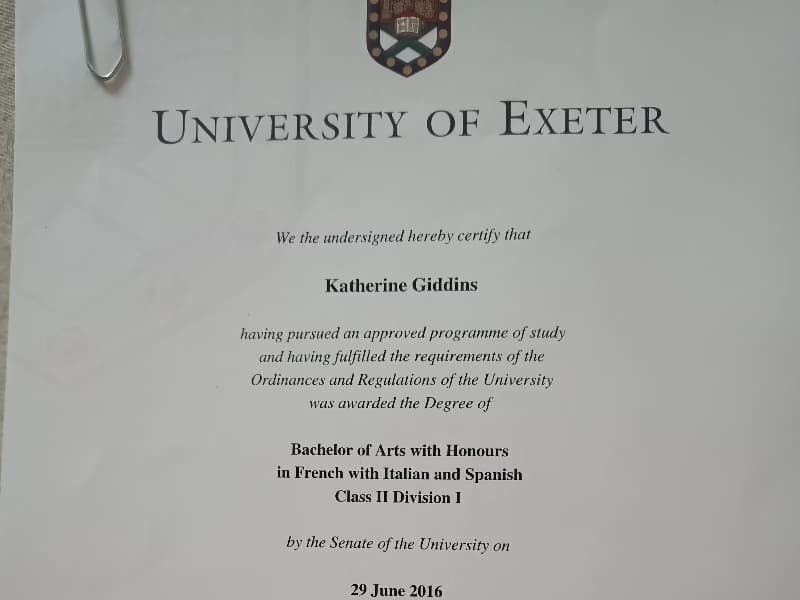 Verified degree or teaching certification of Kathy 