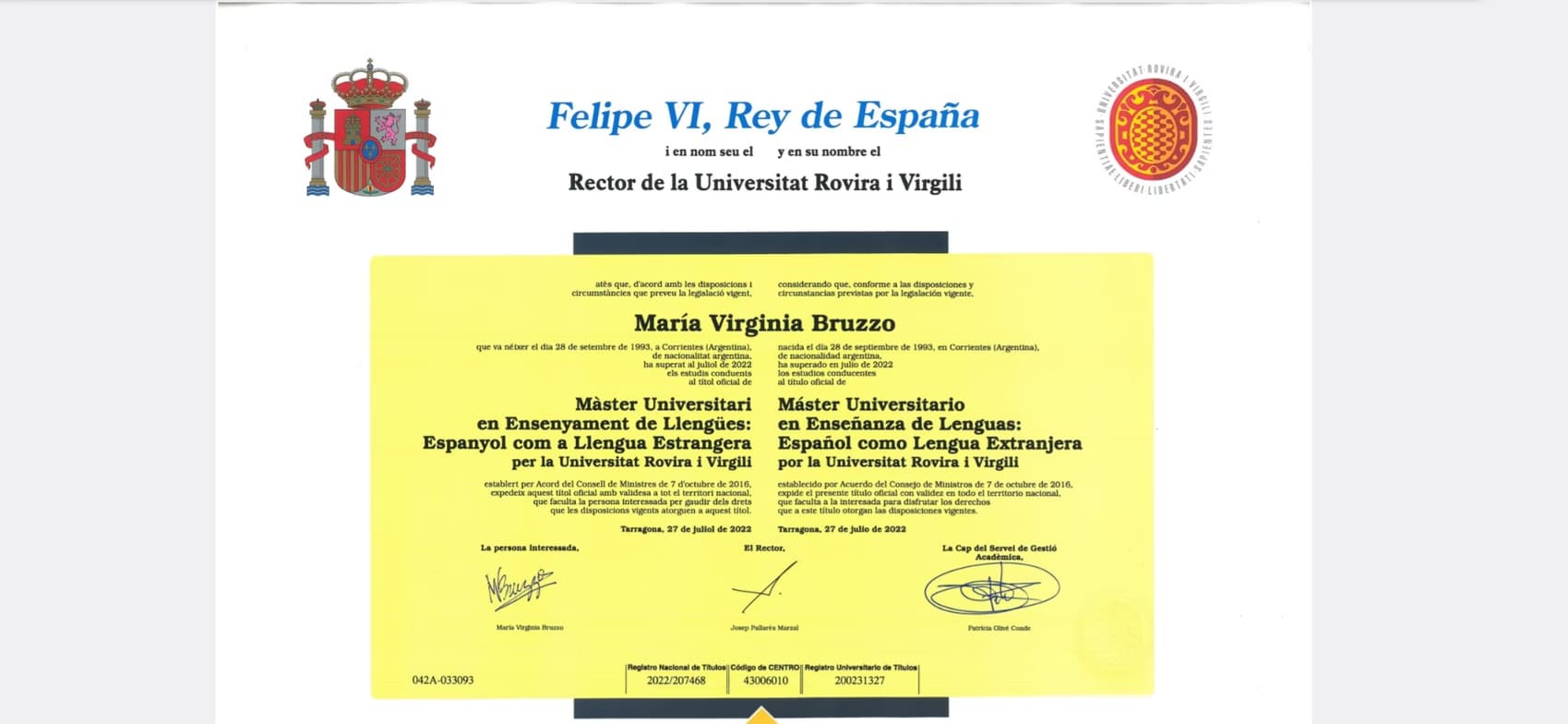 Verified degree or teaching certification of Virginia 