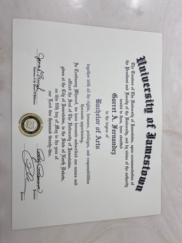 Verified degree or teaching certification of Garret  