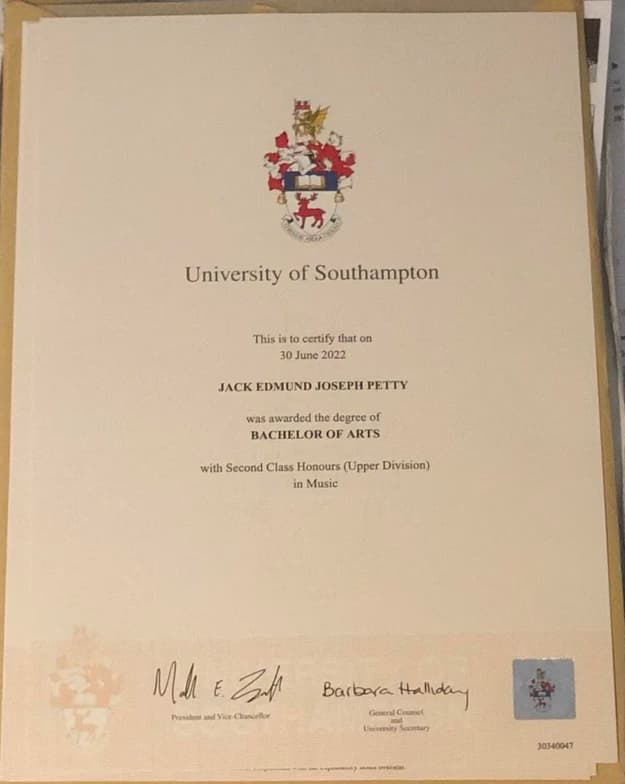 Verified degree or teaching certification of Jack 