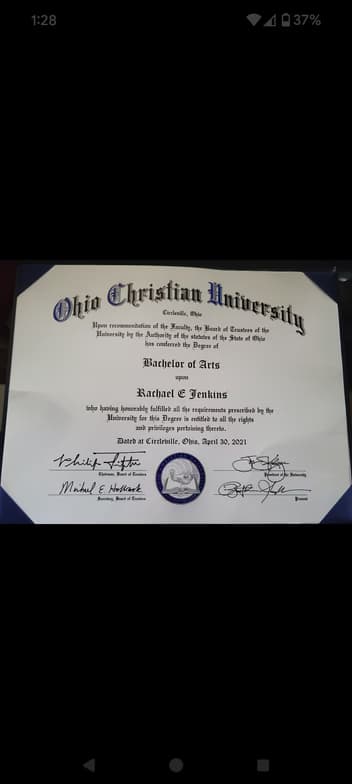 Verified degree or teaching certification of Rachael