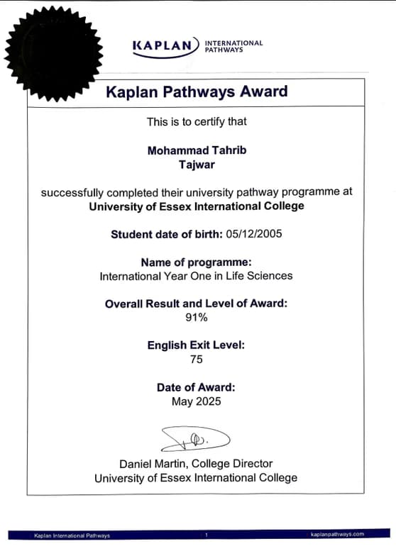 Verified degree or teaching certification of Mohammad Tahrib 
