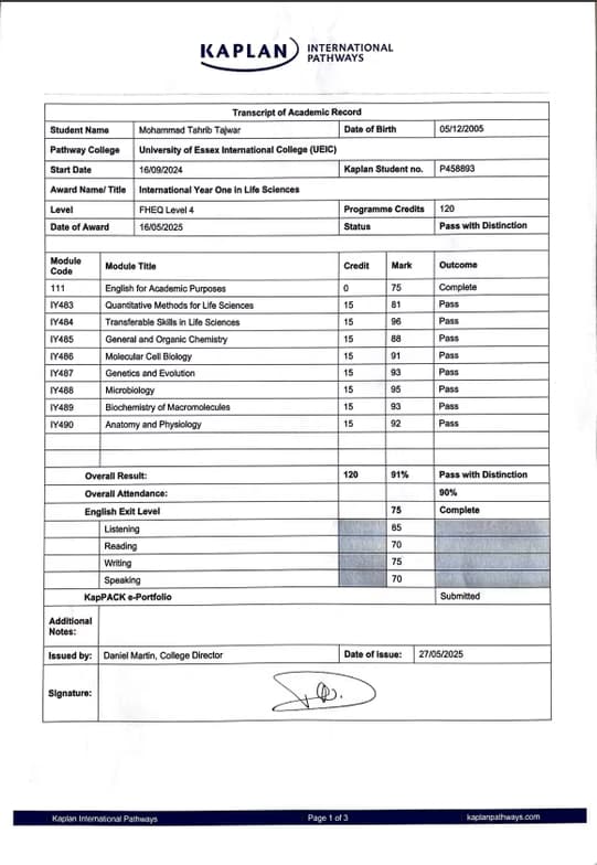 Verified degree or teaching certification of Mohammad Tahrib 