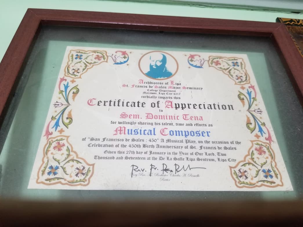 Verified degree or teaching certification of Dominic