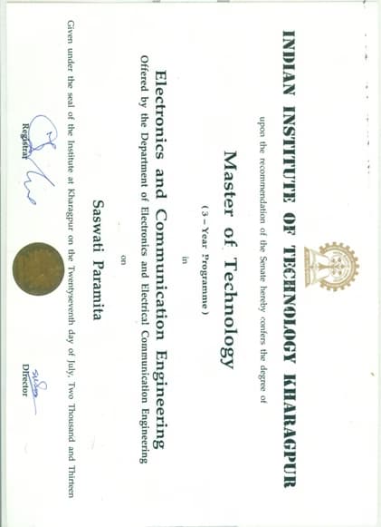 Verified degree or teaching certification of saswati 