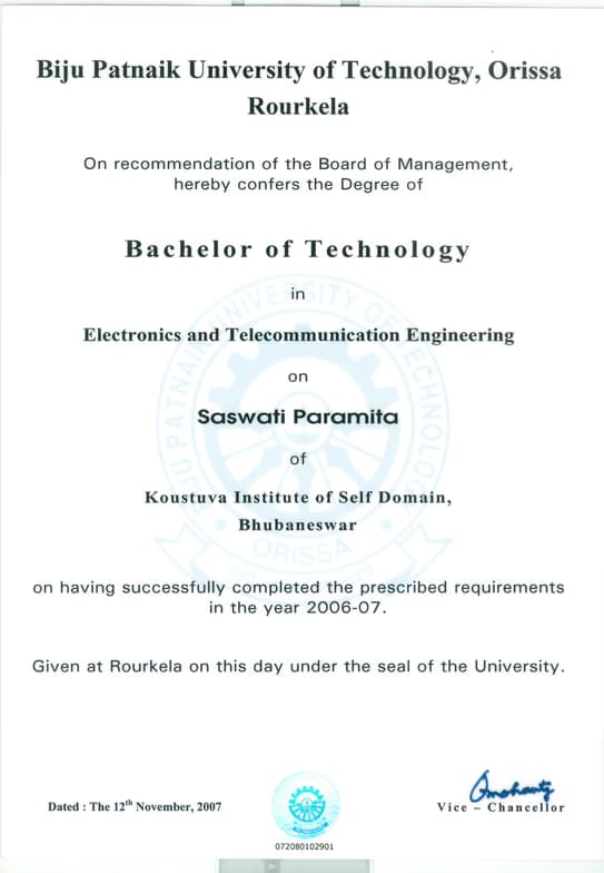 Verified degree or teaching certification of saswati 