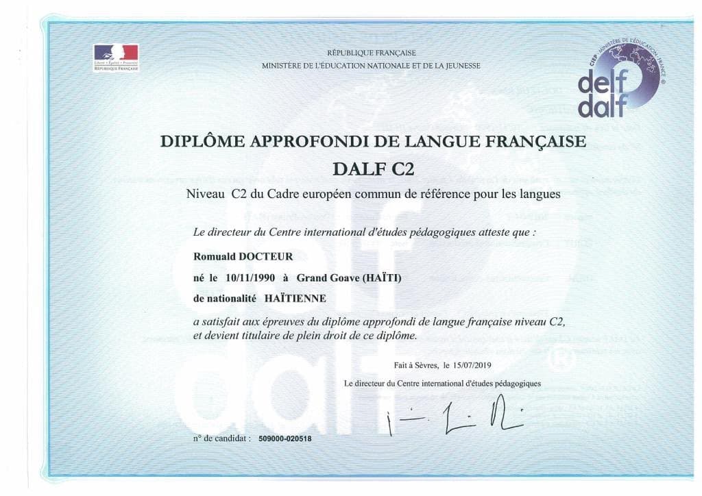 Verified degree or teaching certification of Romuald  