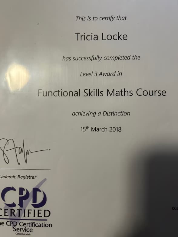 Verified degree or teaching certification of Tricia