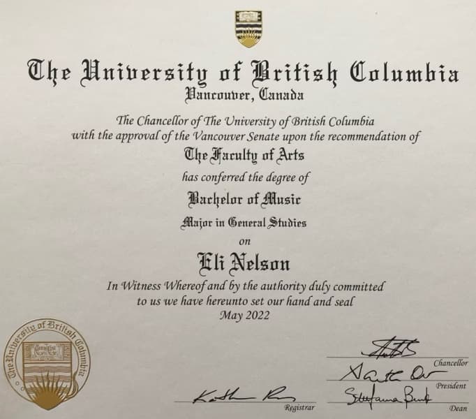 Verified degree or teaching certification of Eli 