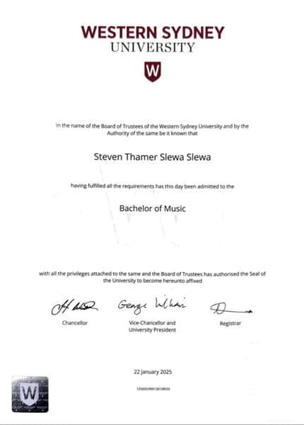Verified degree or teaching certification of Steven  