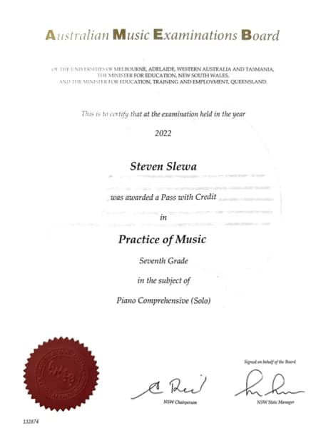 Verified degree or teaching certification of Steven  