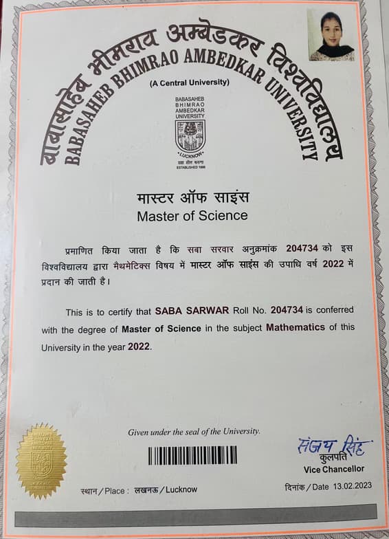 Verified degree or teaching certification of Saba 