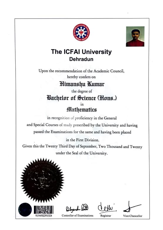 Verified degree or teaching certification of Himanshu 