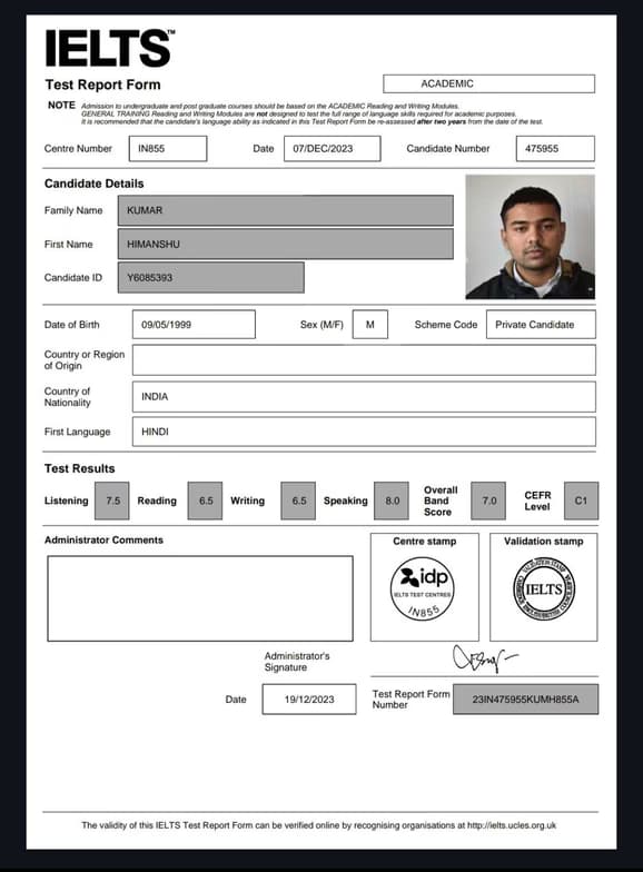 Verified degree or teaching certification of Himanshu 