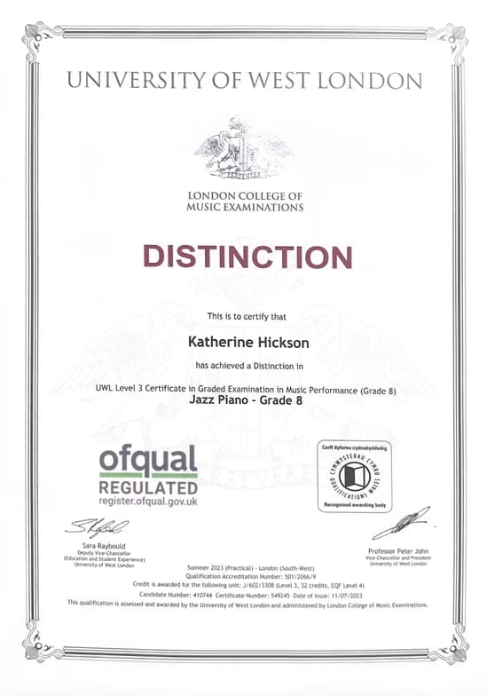 Verified degree or teaching certification of Katie 