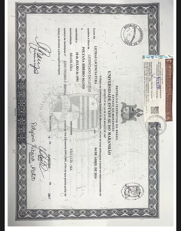 Verified degree or teaching certification of Polyana 