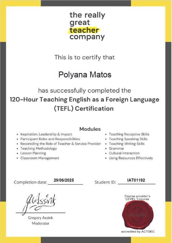 Verified degree or teaching certification of Polyana 