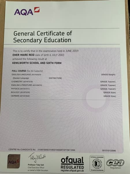 Verified degree or teaching certification of Emer 