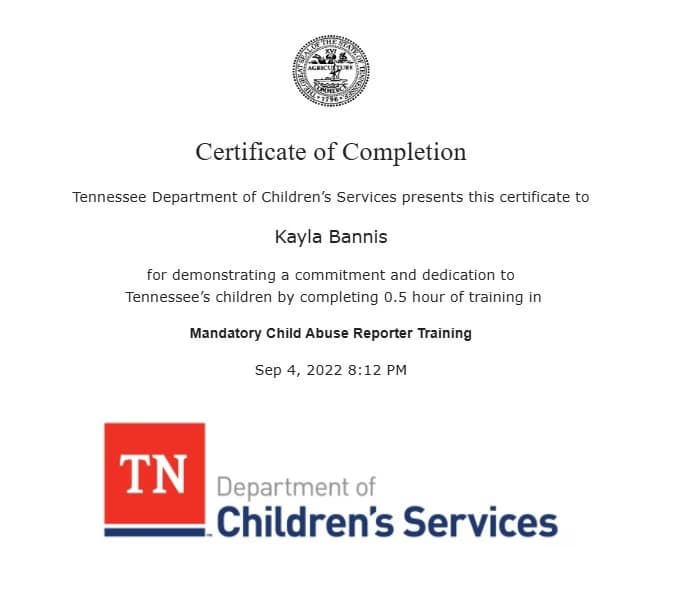 Verified degree or teaching certification of Kayla