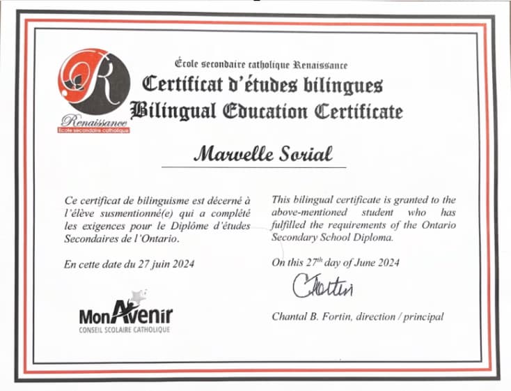 Verified degree or teaching certification of Marvelle 