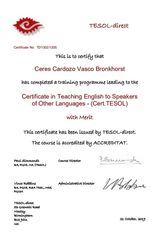 Verified degree or teaching certification of Ceres