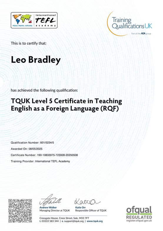 Verified degree or teaching certification of Leo