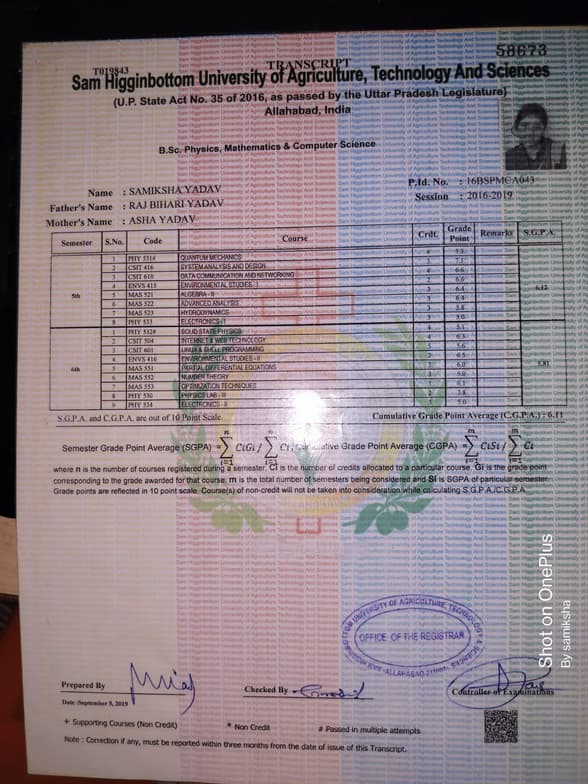 Verified degree or teaching certification of Samiksha  