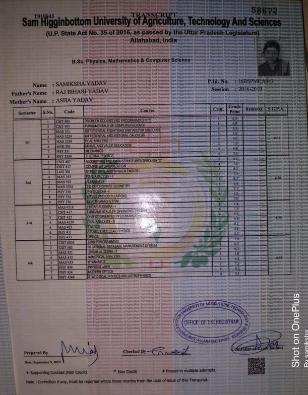 Verified degree or teaching certification of Samiksha  
