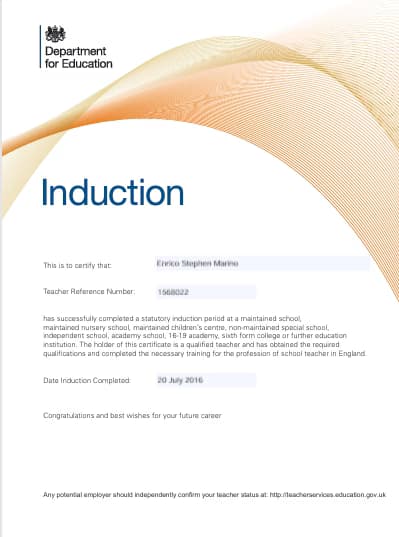 Verified degree or teaching certification of Enrico 