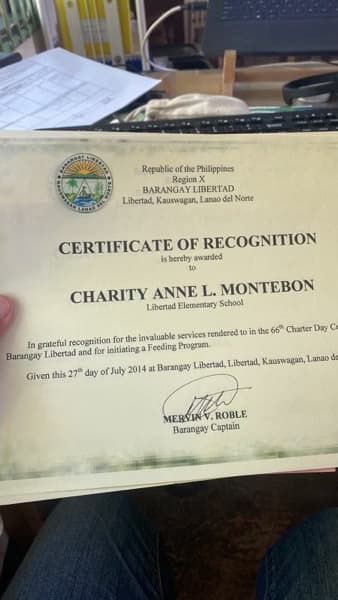 Verified degree or teaching certification of Charity Anne