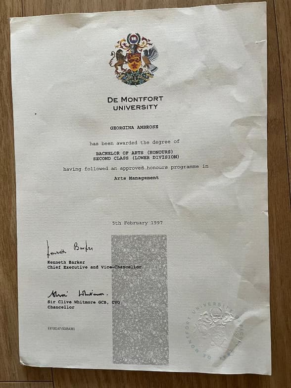 Verified degree or teaching certification of Georgina 