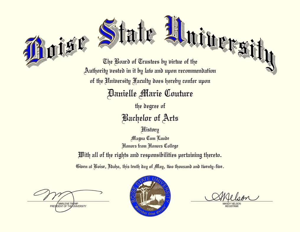 Verified degree or teaching certification of Danielle