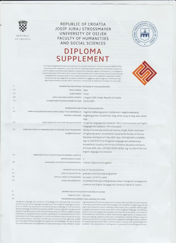 Verified degree or teaching certification of Ivona 