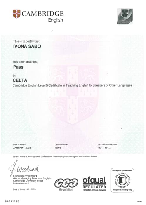 Verified degree or teaching certification of Ivona 