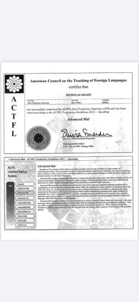 Verified degree or teaching certification of Nick 