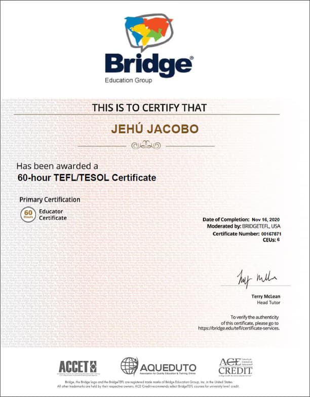 Verified degree or teaching certification of Jehu 