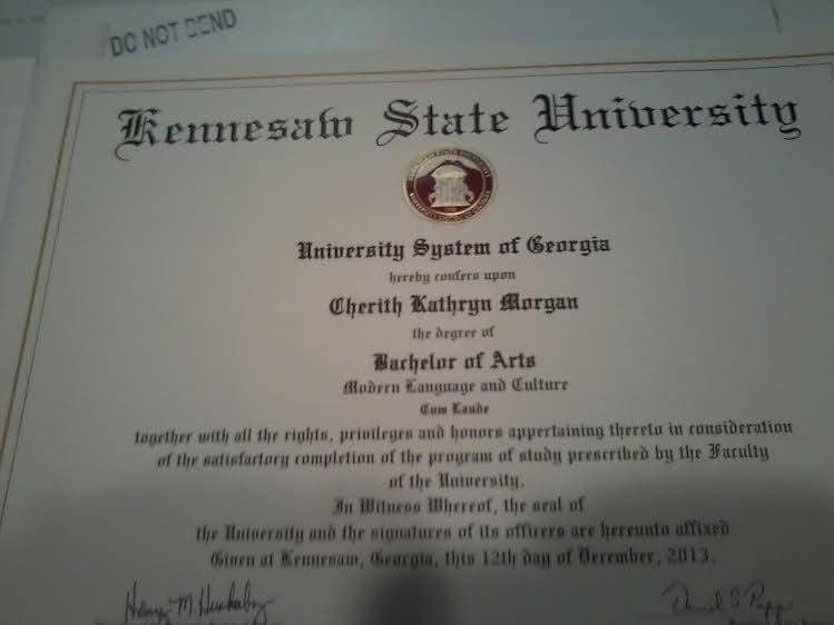 Verified degree or teaching certification of Cherith 