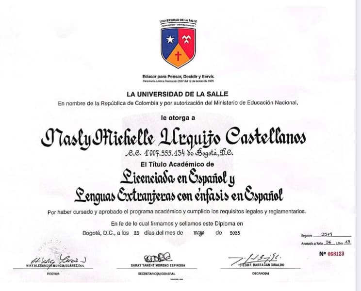 Verified degree or teaching certification of Michelle 