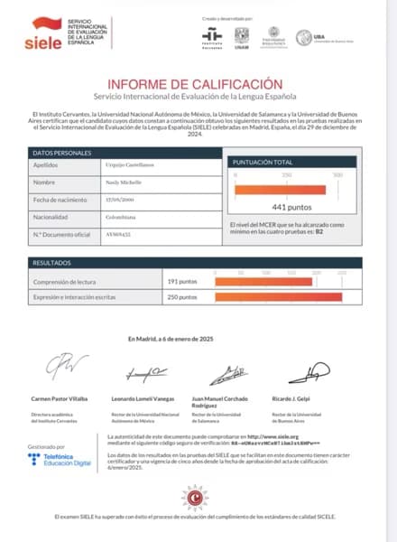 Verified degree or teaching certification of Michelle 