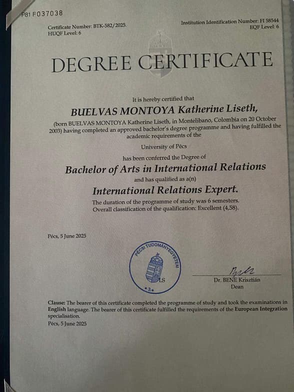 Verified degree or teaching certification of Katherine Liseth 