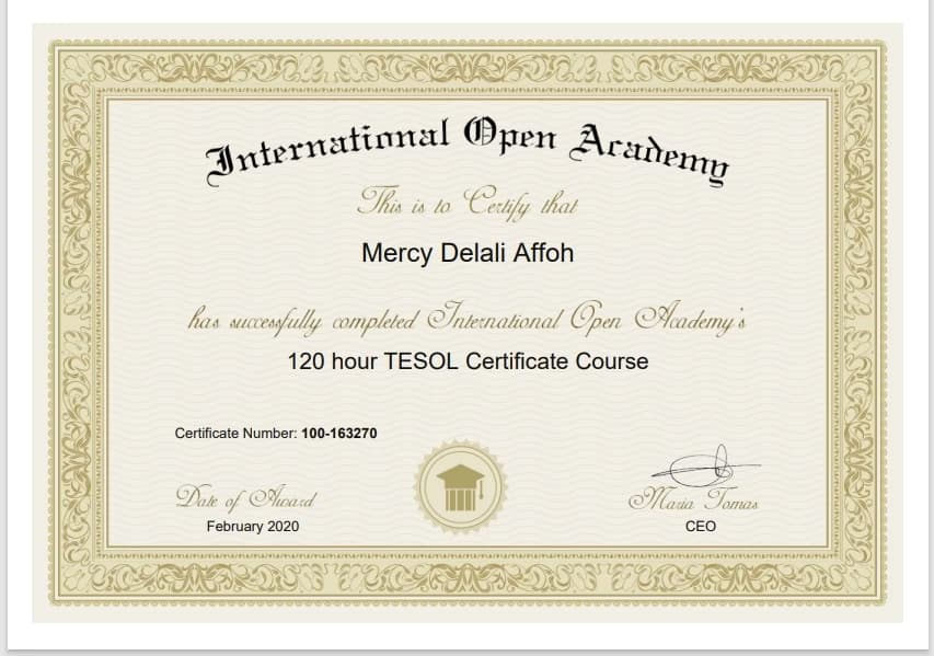 Verified degree or teaching certification of Mercy 