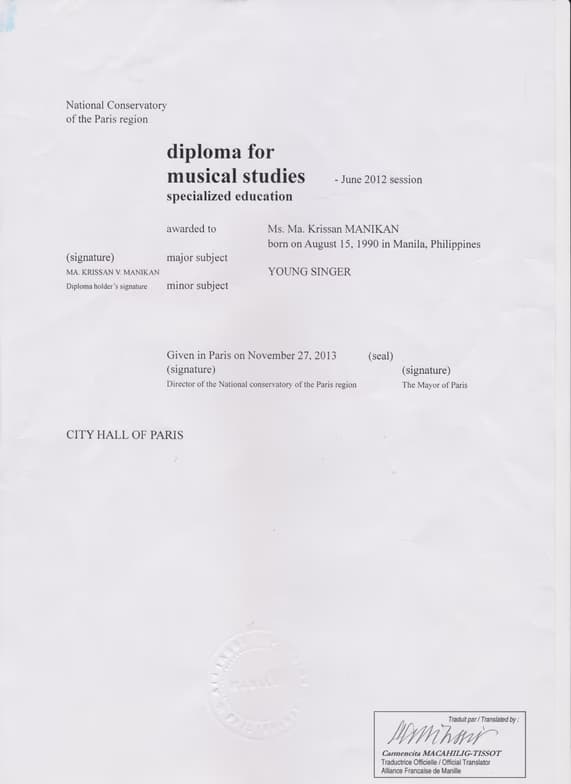 Verified degree or teaching certification of Krissan 