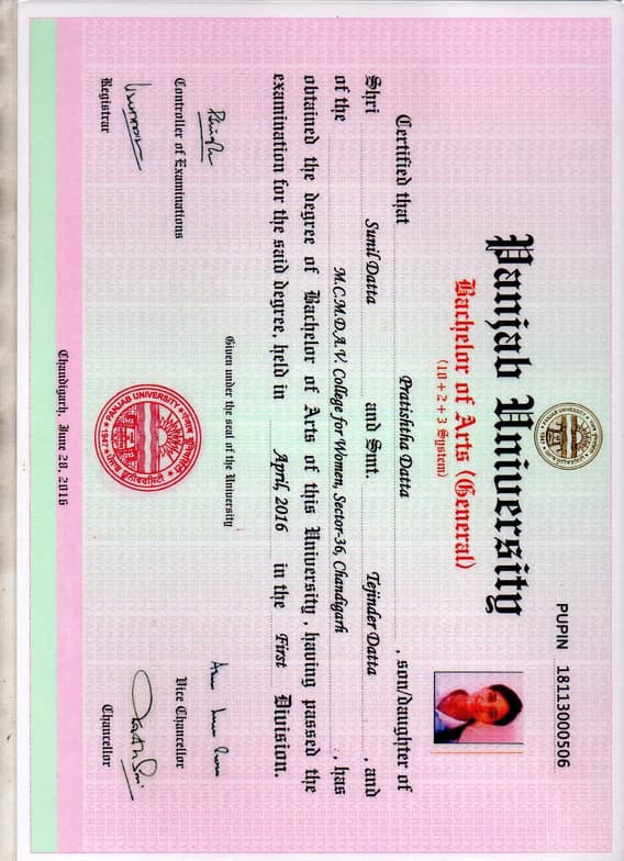 Verified degree or teaching certification of Pratishtha 