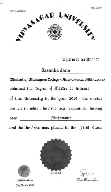 Verified degree or teaching certification of Sasanka 