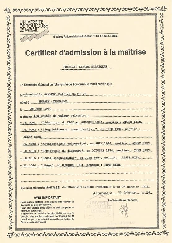 Verified degree or teaching certification of Delfina  